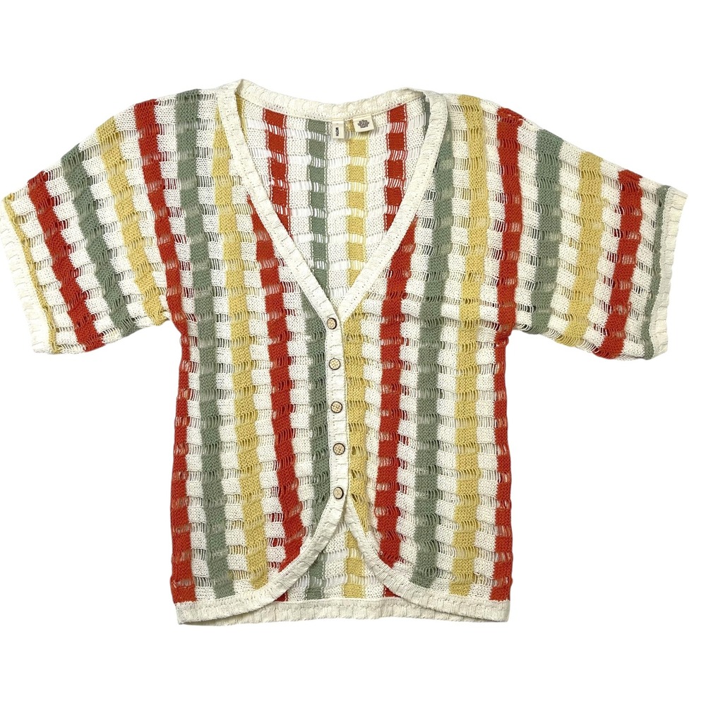Anthropologie Moth Crochet Striped Knit Cardigan Sweater Top Womens Size M